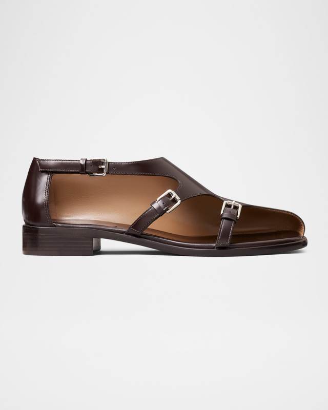 Asymmetrical Multi Monk Leather Loafers